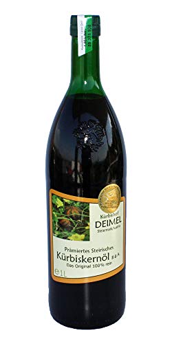 1000ml Original Steirisches Kürbiskernöl g.g.A. vom Kürbishof DEIMEL - Mit Herkunftsgarantie - Direkt von uns als Erzeuger geliefert - Jährlich prämierter Kürbiskernölerzeuger - 1