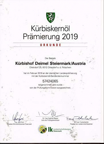 500ml Dose Original Steirisches Kürbiskernöl ggA. vom Kürbishof DEIMEL - Mit Herkunftsgarantie - Direkt von uns als Erzeuger geliefert - Jährlich prämierter Kürbiskernölerzeuger - 2