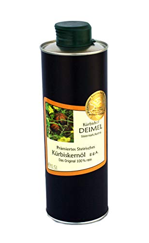 500ml Dose Original Steirisches Kürbiskernöl ggA. vom Kürbishof DEIMEL - Mit Herkunftsgarantie - Direkt von uns als Erzeuger geliefert - Jährlich prämierter Kürbiskernölerzeuger - 1